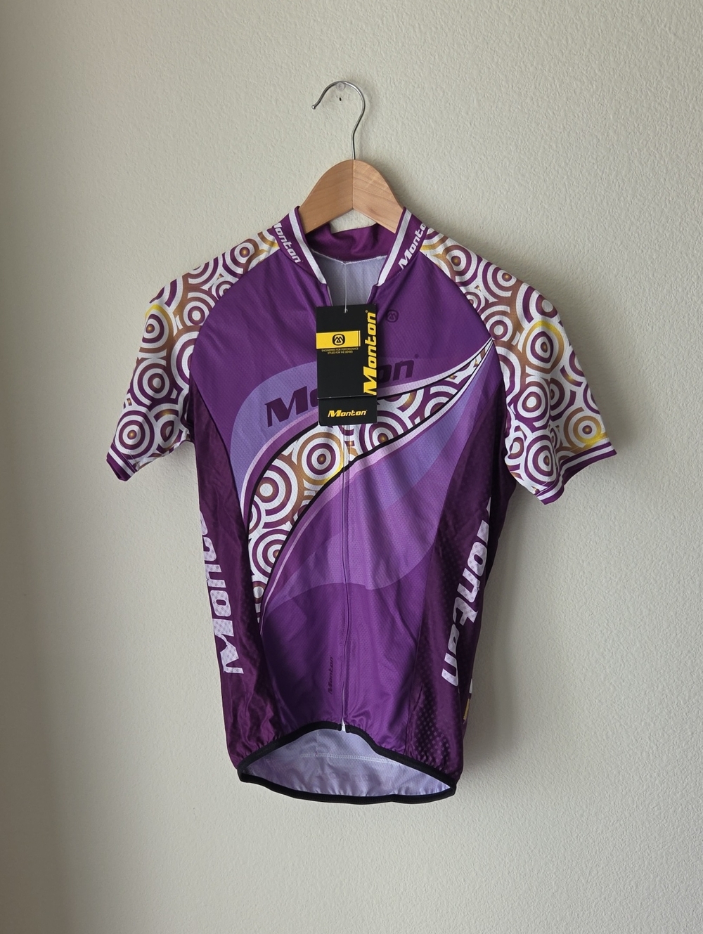 NWT Monton Performance Cycling Jersey Purple Geometric Full Zip Short Sleeve